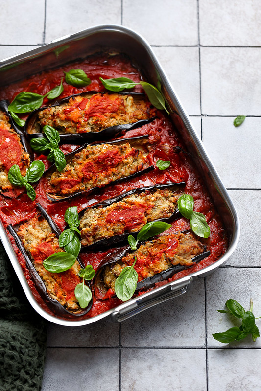 aubergines farcies ricotta mortadella recette italienne