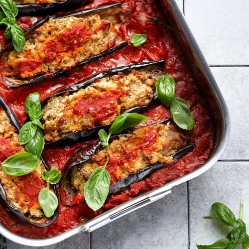 aubergines roties ricotta mortadella recette italienne