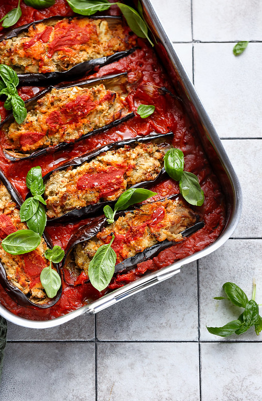 aubergines roties ricotta mortadella recette italienne