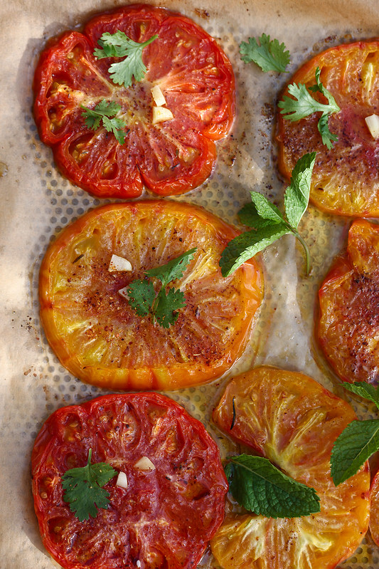 tranches tomates coeur de boeuf roties