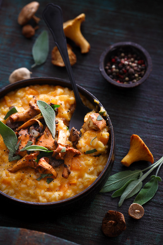 Risotto à la courge et aux chanterelles