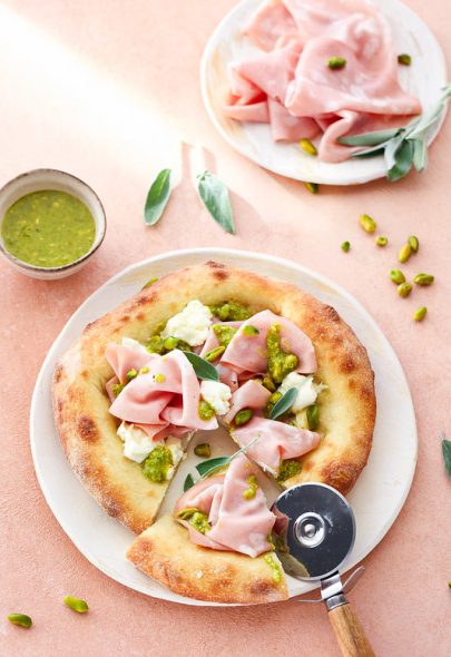 Pizza mortadella et pistaches