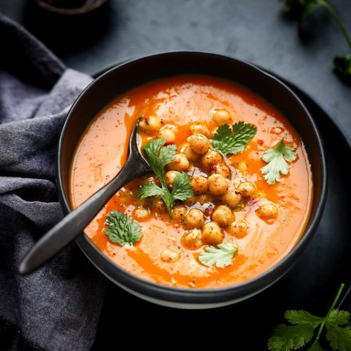 soupe potimarron harissa pois chiches recette vegetarienne